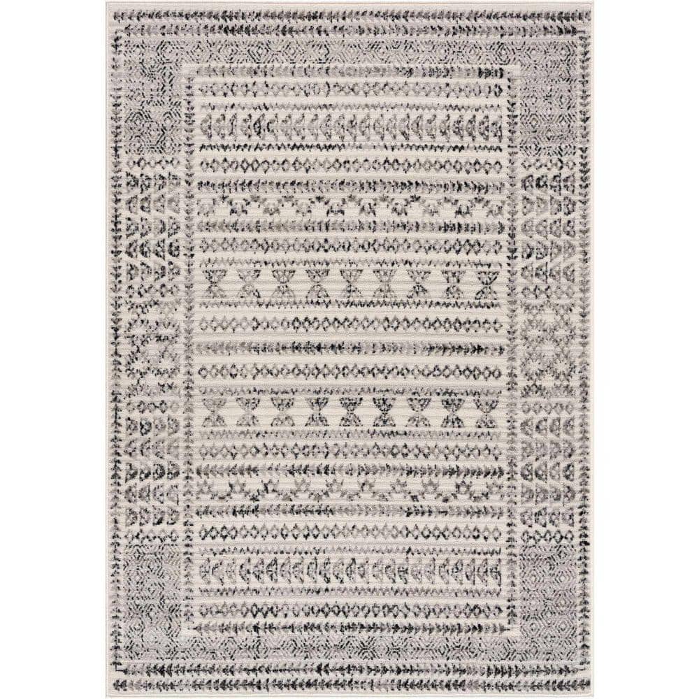 Gray and Off-White 5' x 7' Synthetic Rectangular Area Rug