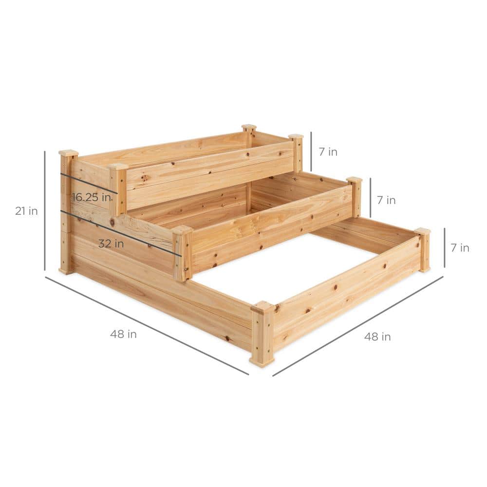 Natural Fir Wood 3-Tier Raised Garden Bed Planter for Outdoor Gardening