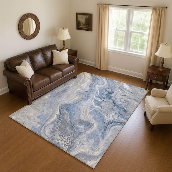 Mayfield Premium Machine Washable Abstract AMF1681 Denim 8 ft. x 10 ft. Area Rug