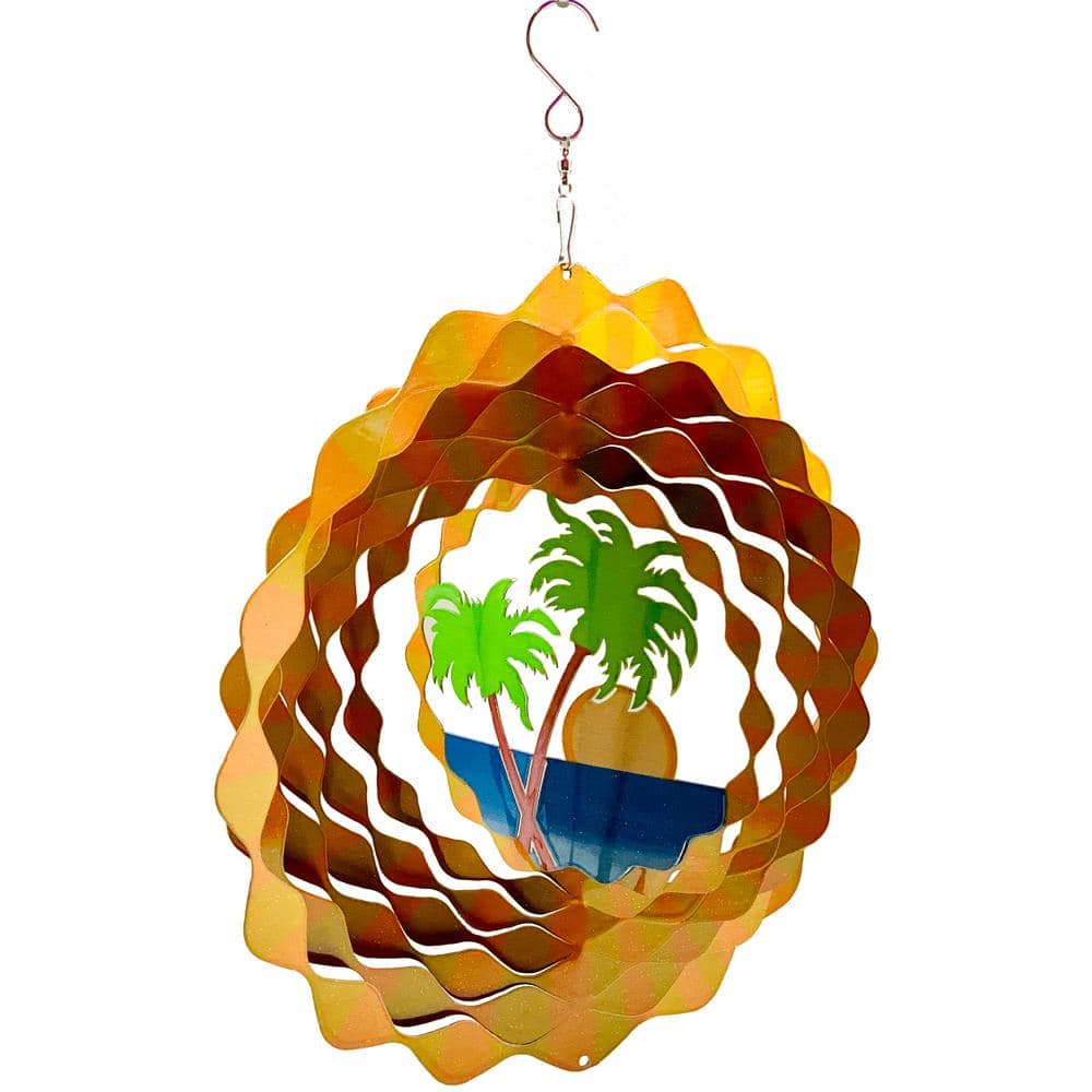 Falkirk Wind 12 in. Stainless Steel Wind Spinner Mandala Palm Trees Beach S