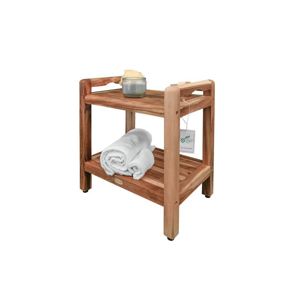 EcoDecors 20" Earthy Teak Shower Bench with Shelf