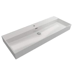 Milano White 47.75 in. 1-Hole Wall-Mounted Fireclay Rectangular Vessel Sink with Overflow