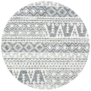 Abstract Ivory/Black 6 ft. x 6 ft. Tribal Round Area Rug