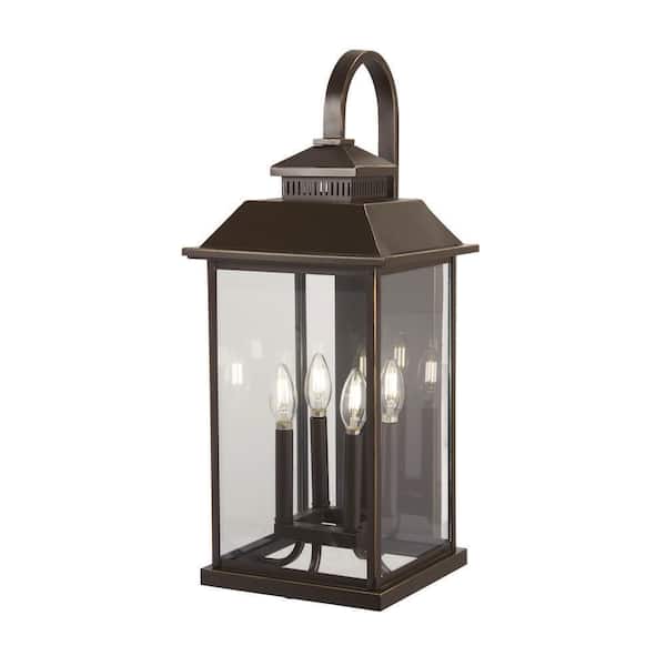 The Great Outdoors Miner's Loft 4-Light Oil Rubbed Bronze with Gold Highlights Outdoor Wall Lantern Sconce