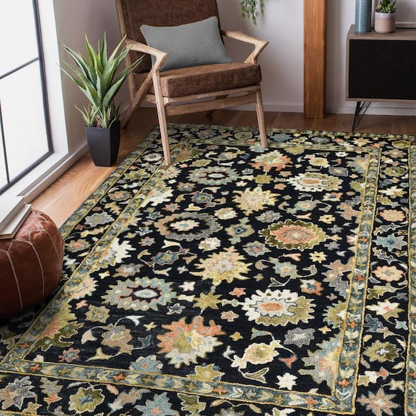 Jackson 5 x 8 Black Traditional Pattern Area Rug for High Traffic Living Room Dining Room Bedroom