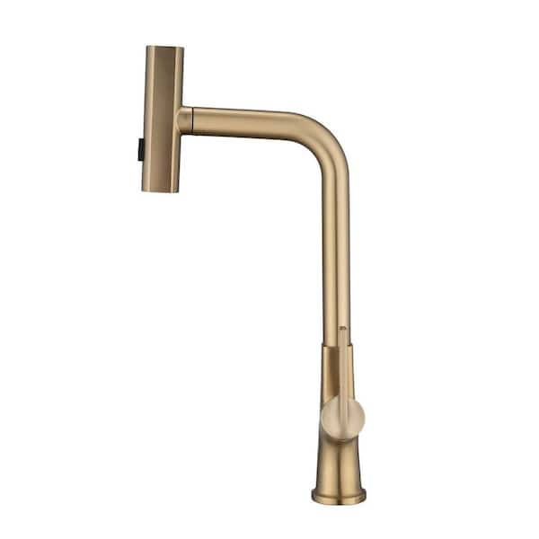 Satico 17.72 in. H Brushed Gold Waterfall Single Handle Pull Down Sprayer Kitchen Faucet with 360° Spout Swivel