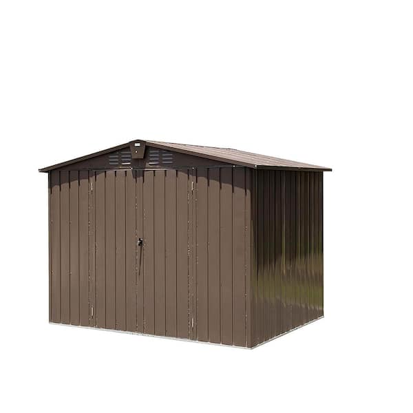 Tenleaf 8.2 ft. W x 6.2 ft. D Brown Metal Steel Utility Tool Shed with Double Lockable Doors, Air Vents (50.84 sq. ft.)