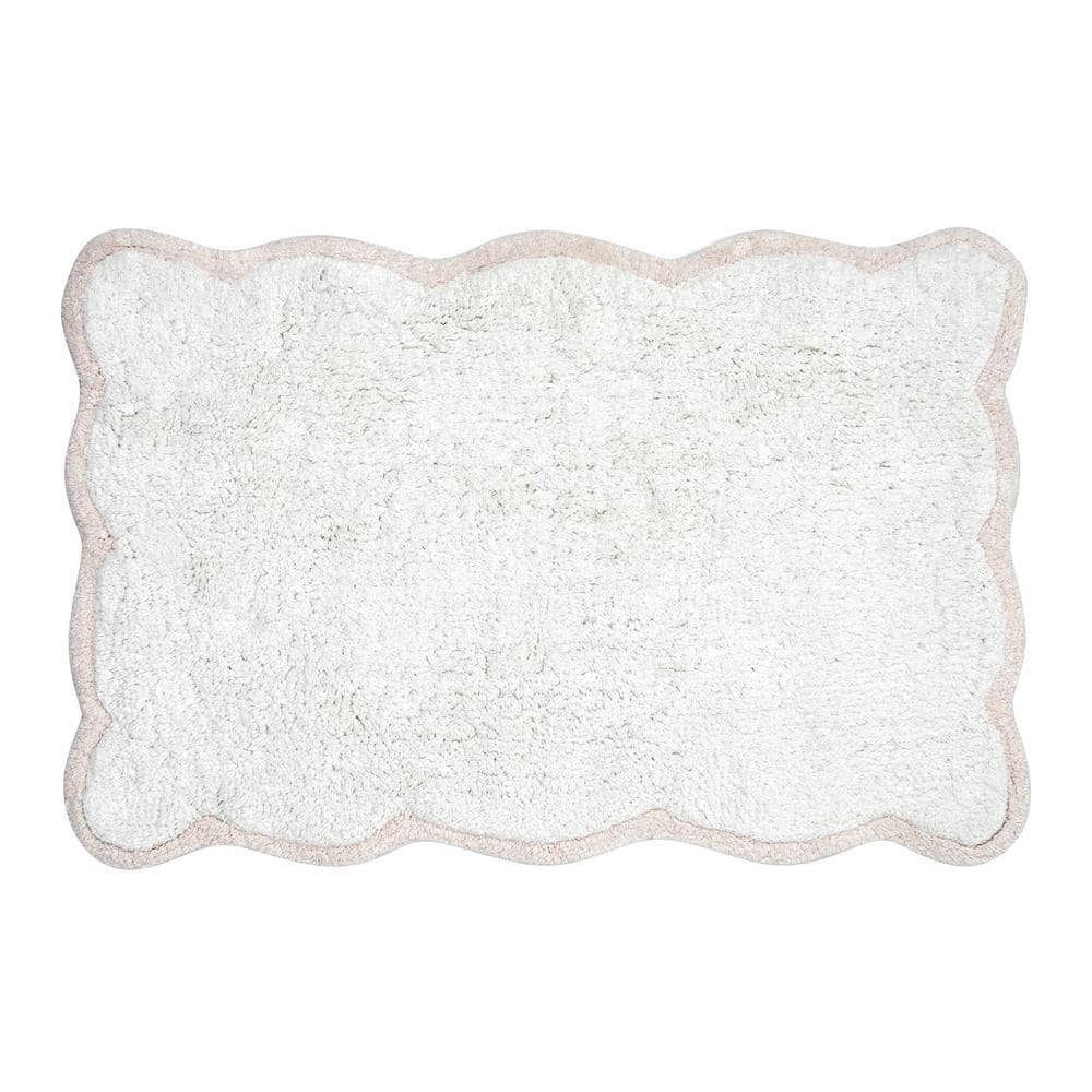 Border Scallop Bathmat 17 in. x 24 in. White scallop cotton Rectangle Bathm