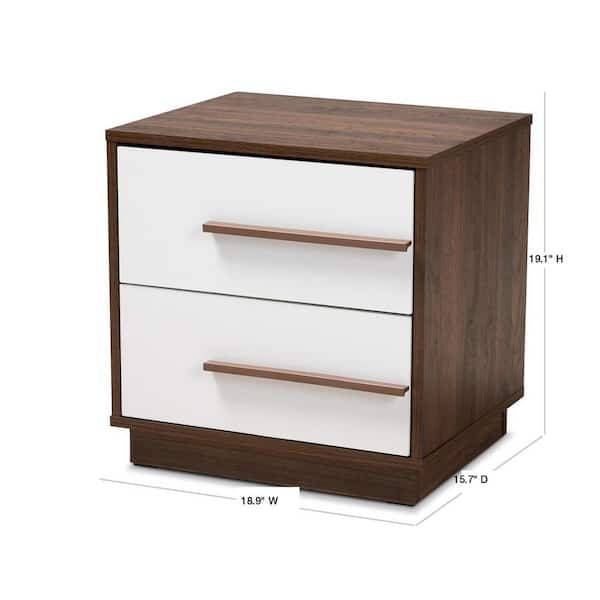 Baxton Studio Mette 2 Drawer White and Walnut Nightstand 157 9526