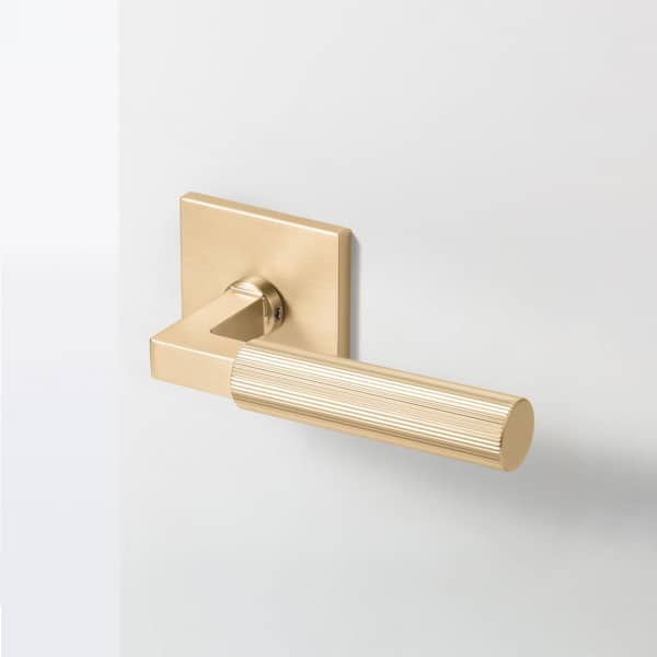 Mila Champagne Gold Modern Heavy Duty Linear Interior Door Handle, Square Plate and Concealed Screws (Double Dummy)