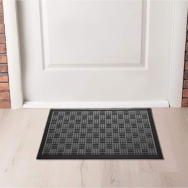 Evideco Outdoor Front Door Mat Drew Checkerboard Rubber Rug 24x16 inch Black