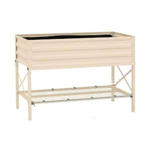 41.8 in. x 21.3 in. x 30 in. Beige Steel Raised Garden Bed with Storage Shelf and Bed Liner for Flowers Herbs Vegetables