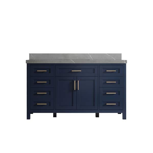 Willow Collections Cambridge 60 in. W x 22 in. D x 36 in. H Single Sink Bath Vanity in Hale Navy Blue with 2 in. Piatra Gray Quartz Top