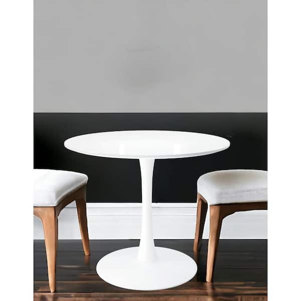 HomeRoots White Metal 36 in. Pedestal Dining Table Seats 4