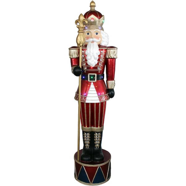 Fraser Hill Farm 6 ft. Christmas Jeweled Nutcracker Greeter with Staff and Long-Lasting 22 LED Lights