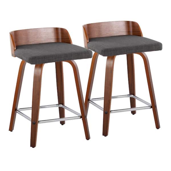 Lumisource Maya 24 in. Charcoal Fabric, Walnut Wood and Chrome Metal Fixed-Height Counter Stool (Set of 2)