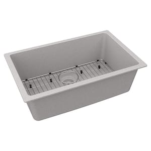 Quartz Classic 30 in. Undermount Single-Bowl Greystone Granite/Quartz Composite Sink Kit w/ Accessories