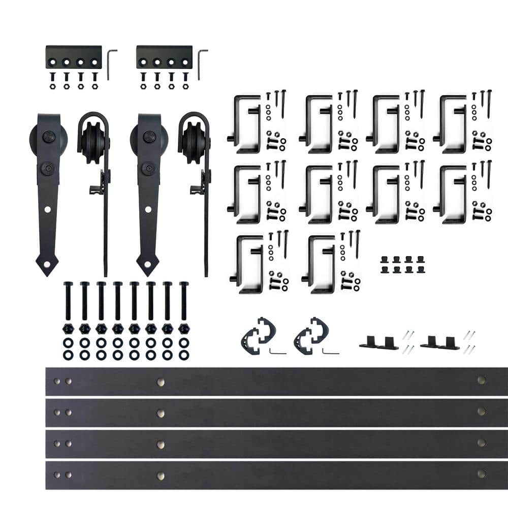 14 ft./168 in. Black Rustic Double Track Bypass U-Shape Sliding Barn Door Hardware Kit - Arrow Design Roller price history on PriceWatchPro