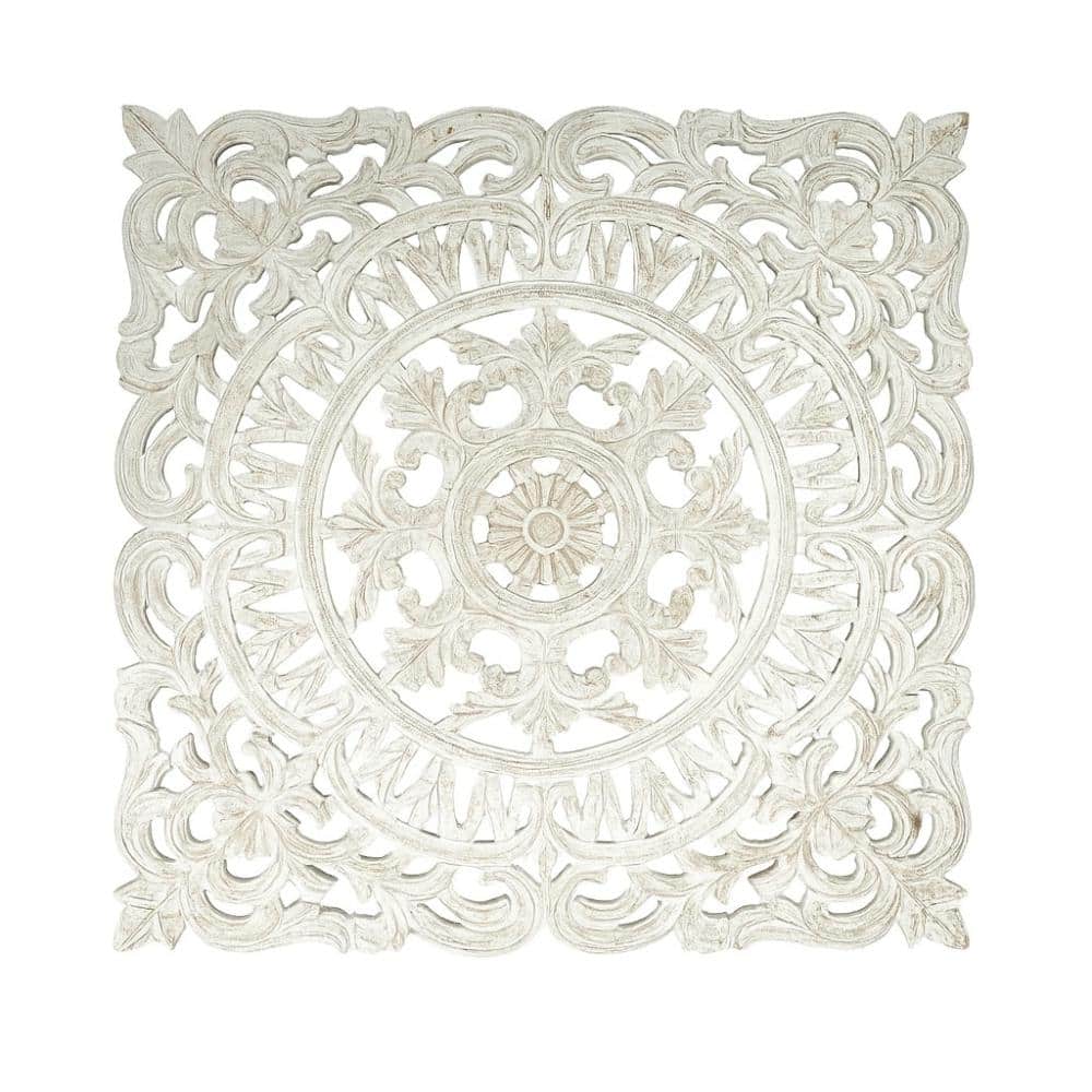 36 in. x 36 in. White Wood Square Shape Handcrafted Wooden Wall Decor Wall Art price history on PriceWatchPro