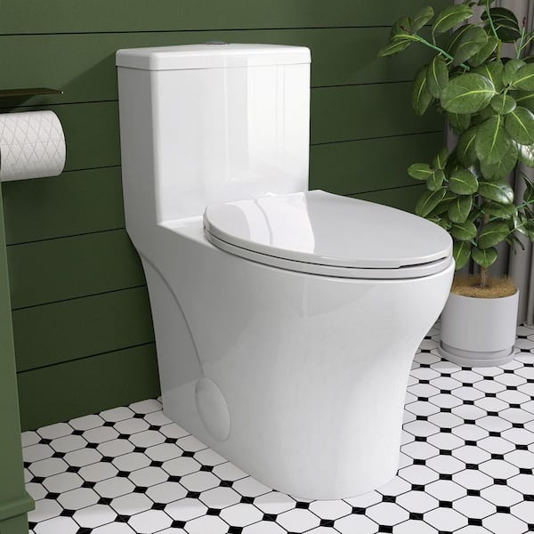Toa One-Piece Toilet 1.1/1.6 GPF Dual Flush Elongated Chair Height Toilet in White Soft Close Seat Included