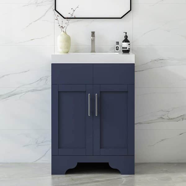 Agnea 24 in. W x 21 in. D x 35 in. H Single Sink Freestanding Bath Vanity in Marine Blue with White Quartz Top