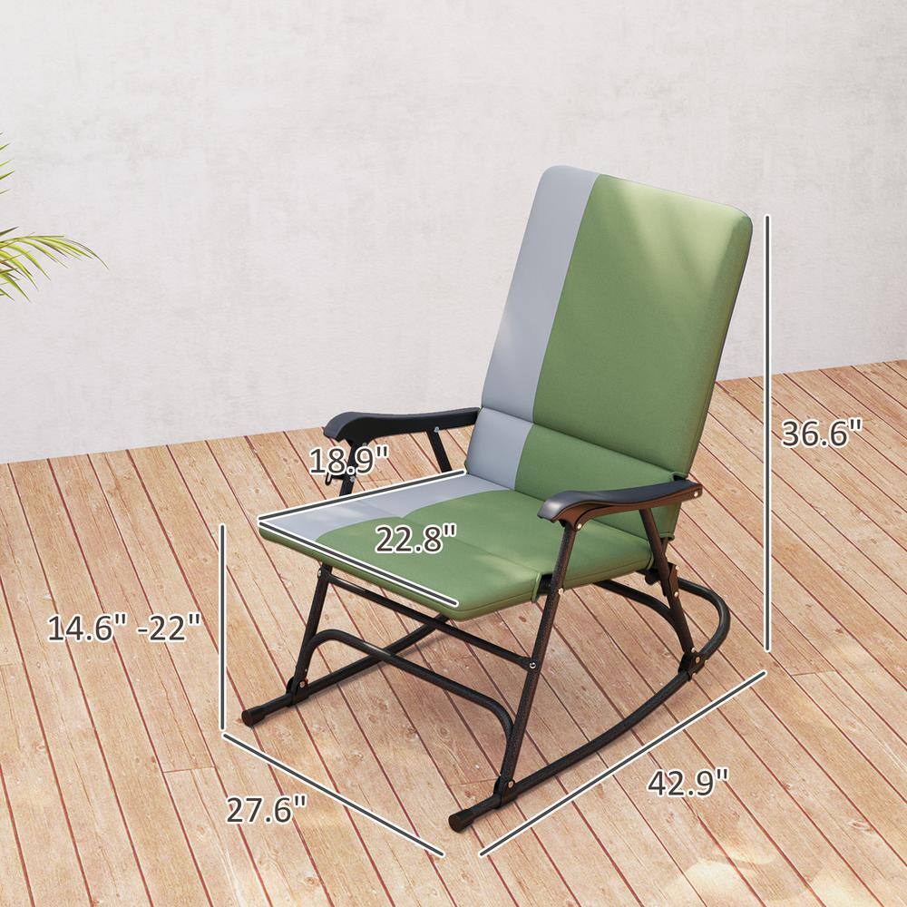 Dark Green and Gray Steel Outdoor Rocking Chairs with Cushions