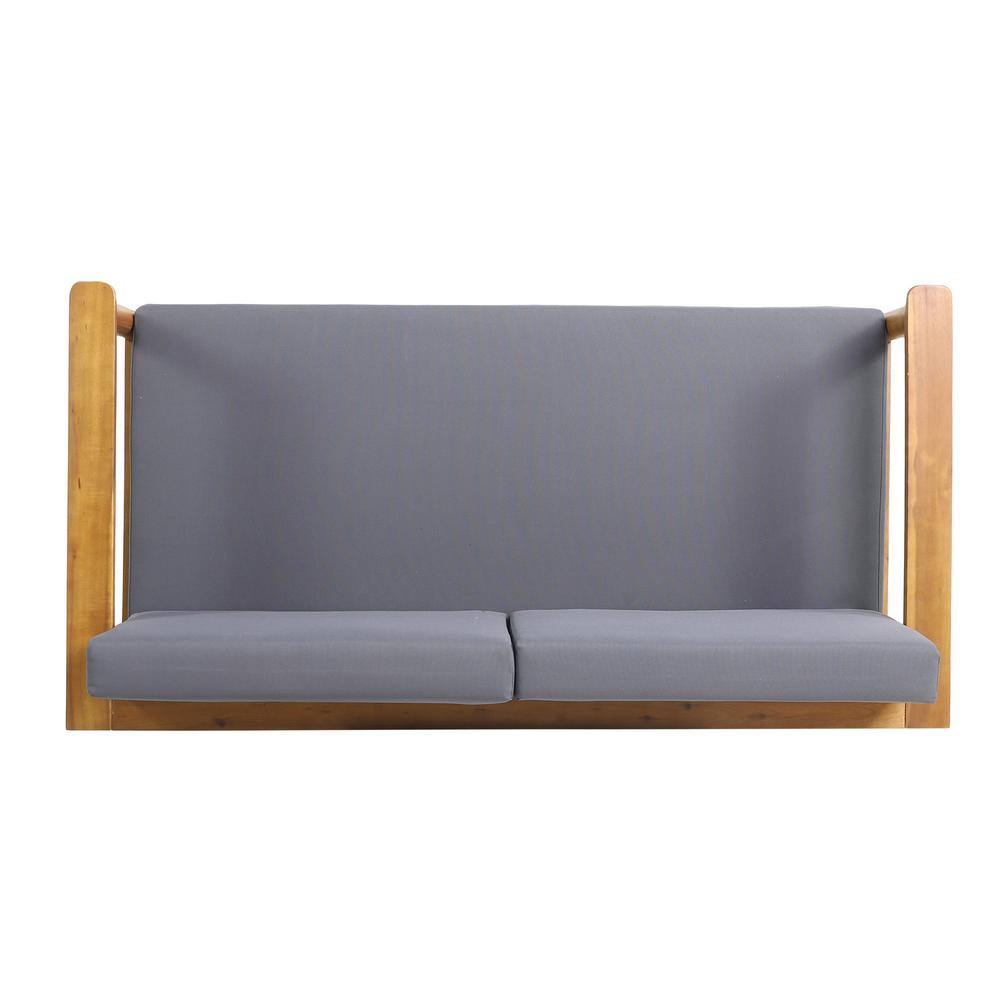 Teak Wood Outdoor Loveseat with Dark Gray Cushions