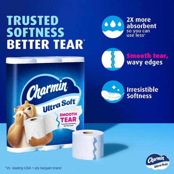 Ultra-Soft Smooth Tear Toilet Paper Rolls (4 Mega Rolls)