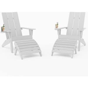 4-Piece Oversize Modern White Plastic Outdoor Patio Adirondack Chair with Folding Ottoman Set