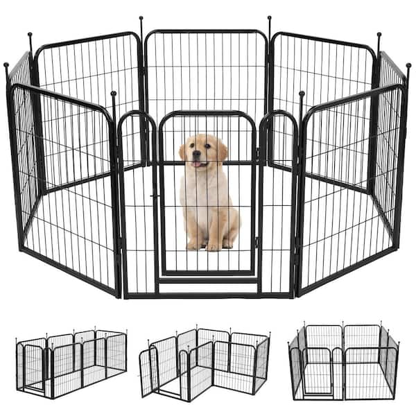 24 in. H Black Metal Garden Fence Pet Fence for Garden and Animals, 8-Panels