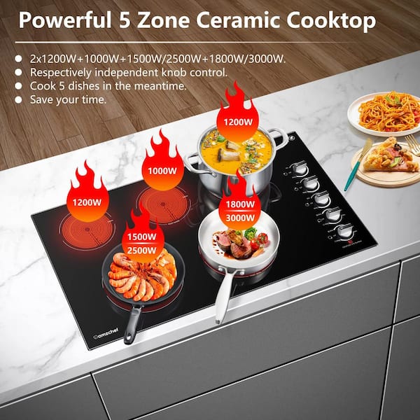 Electric Cooktop, thermomate 12 inch Built-In Induction Stove Top, 240V Electric Smoothtop with 2 Boost Burner, 9 Heating Level, Timer & Kid Safety