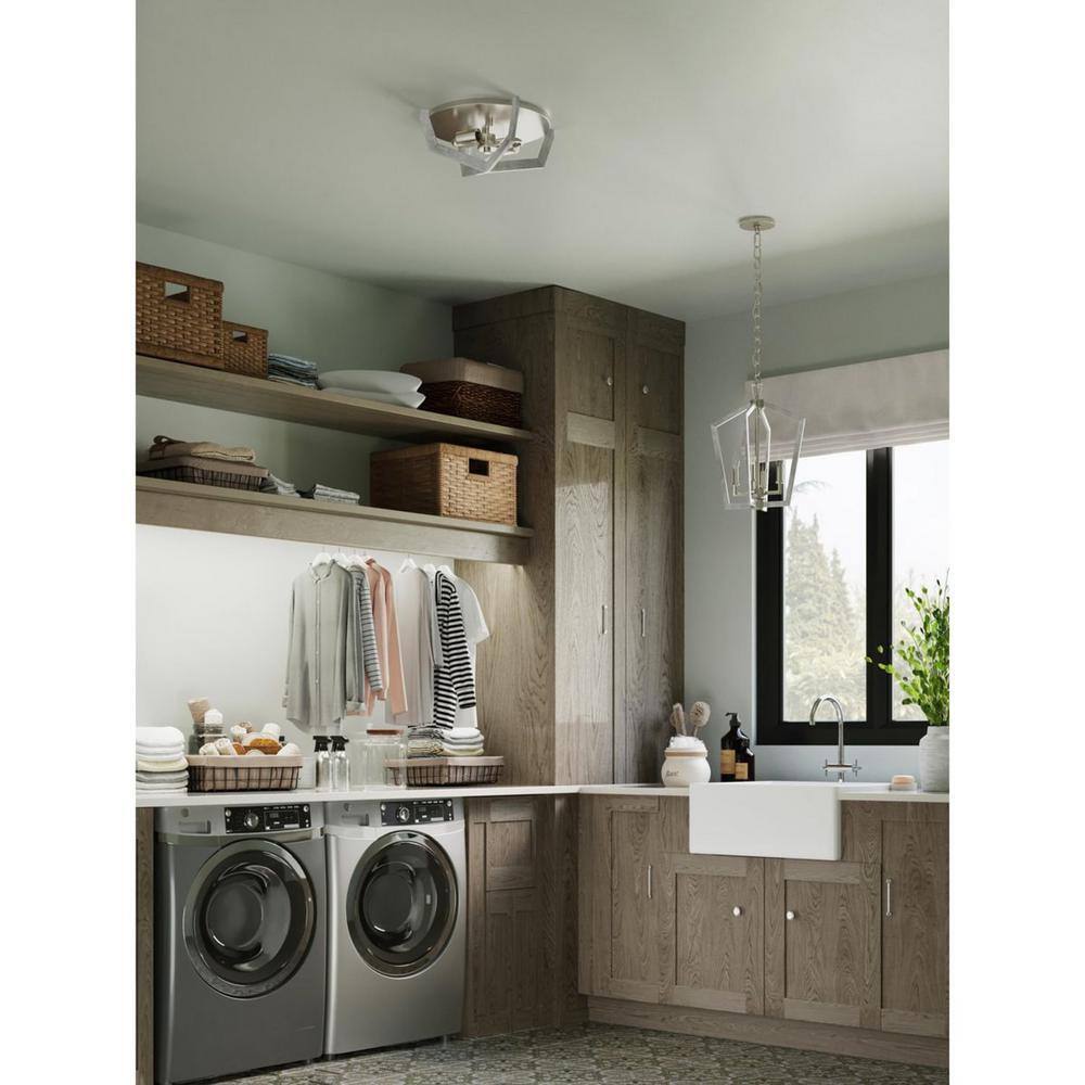 Brushed Nickel and Oak 2-Light Flush Mount Ceiling Light