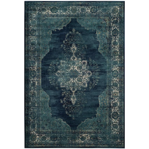 Vintage Navy 5 ft. x 8 ft. Border Area Rug