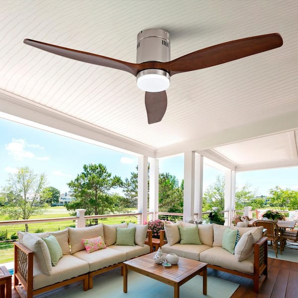 52 in. Indoor 5-Wood Blades Nickel Ceiling Fan with Light, Remote Control, Low Profile Flush Mount Leaf Ceiling Fans