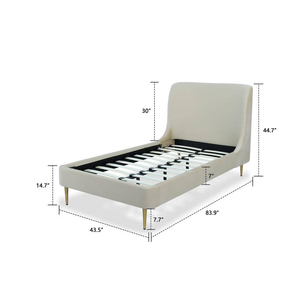 Heather Gold-Finished Twin Velvet Upholstered Bed with Slats