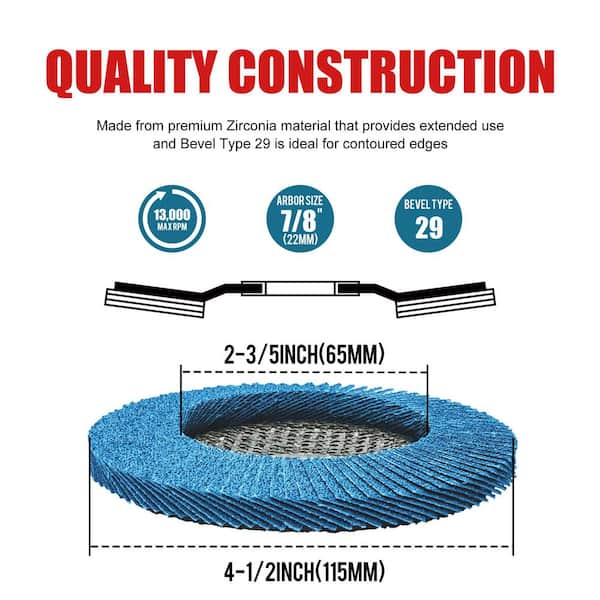 4-1/2 in. Assorted Grit Zirconia Grinding and Polishing Flap Disc w/ Type 29 Conical Design for Angle Grinders (20-Pack)