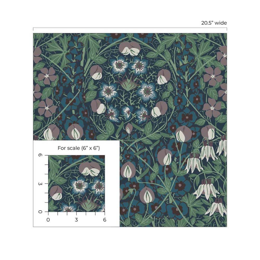 Deep Ocean and Purple Haze Floral Vinyl Peel and Stick Wallpaper