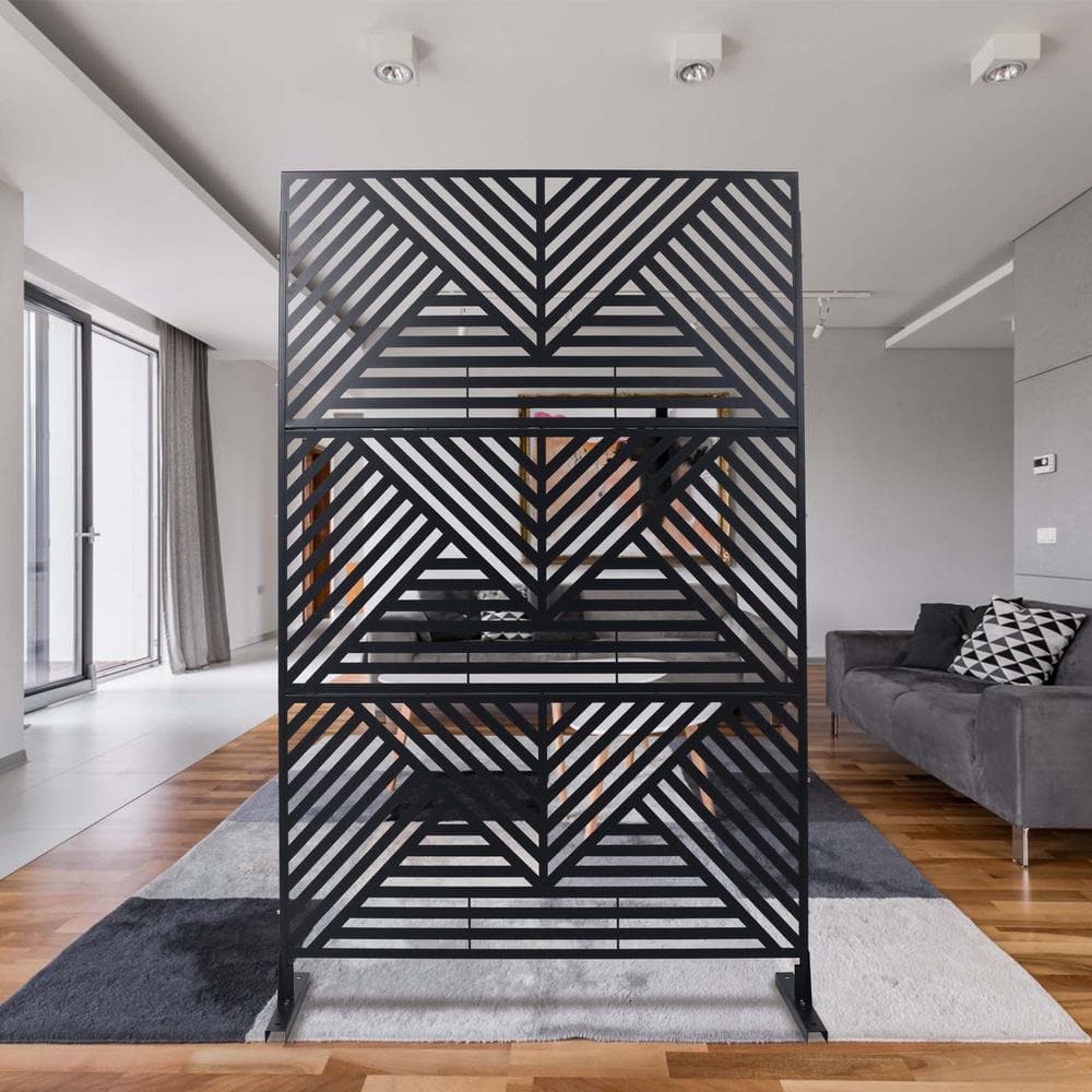 76" Black Metal Freestanding Privacy Screen for Indoor & Outdoor Use