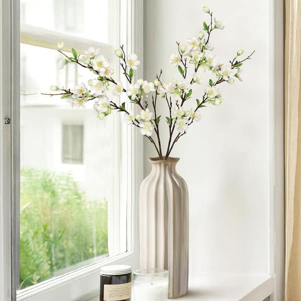 LIVING LUXURY 33 in. Cream White Artificial Peach Blossom Flower