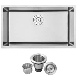 Arlo Undermount 18-Gauge Stainless Steel 31.25 in. Single Bowl Kitchen Sink with Basket Strainer