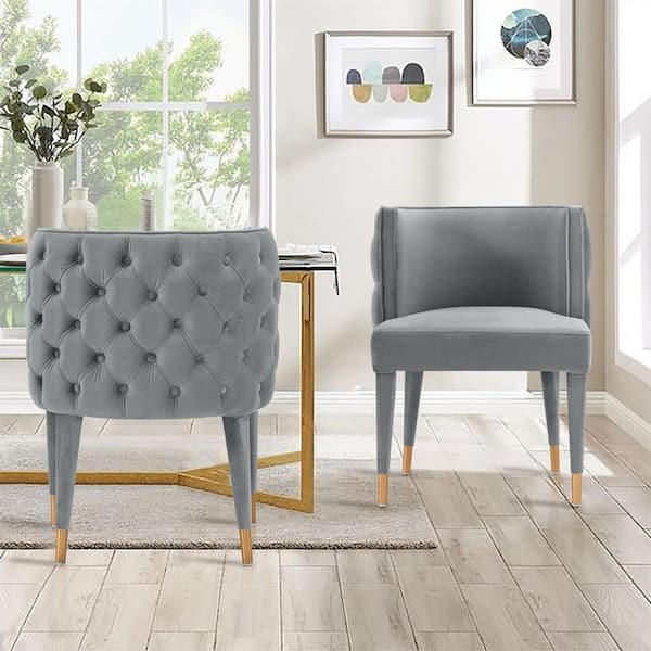 Manhattan Comfort Maya Grey Modern Tufted Velvet Upholstered Dining Chair (Set of 2)