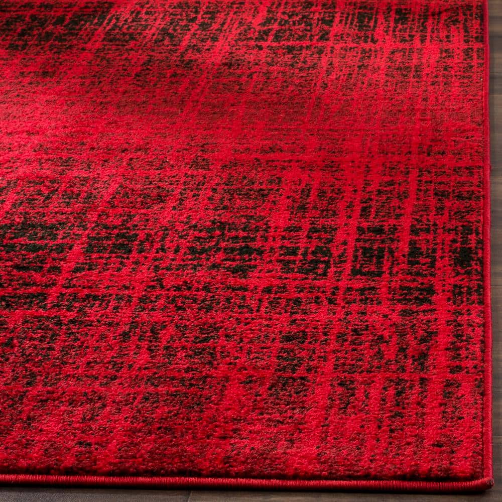 Red and Black Square Synthetic Area Rug