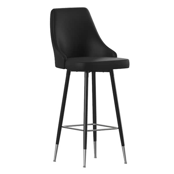Carnegy Avenue 43 in. Black Full Metal Bar Stool with Leather/Faux Leather Seat