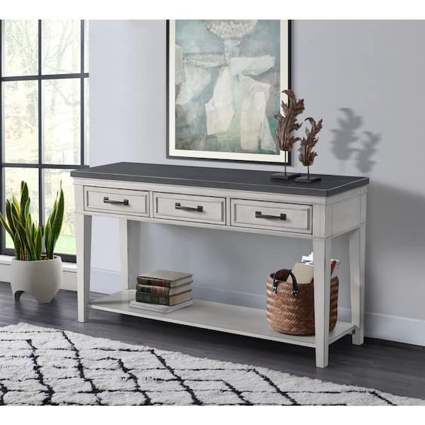 Martin Svensson Home Del Mar 55 in. Antique White/Gray Standard Rectangle Wood Console Table with Drawers
