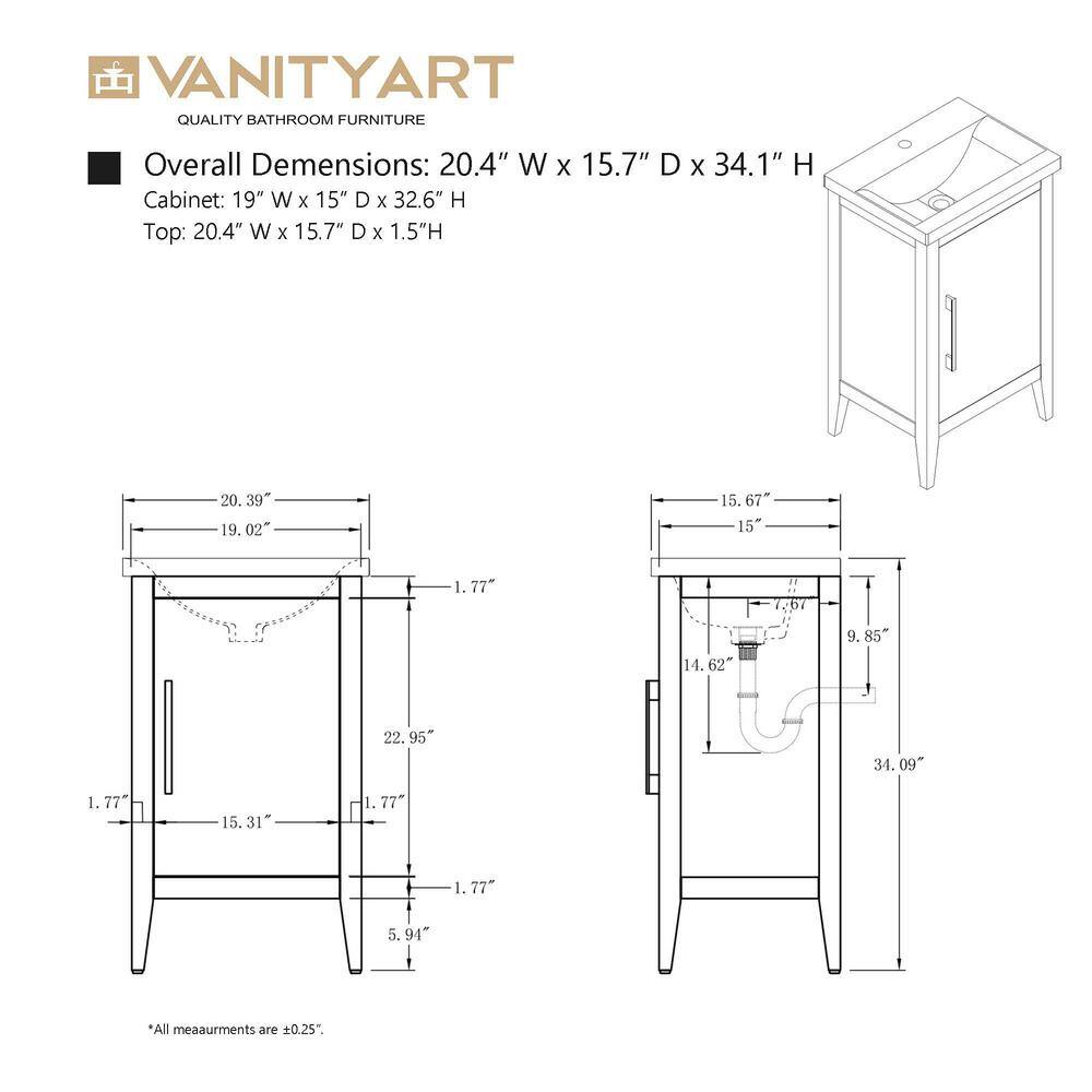 White and Matte Black Single Bathroom Vanity with Ceramic Top