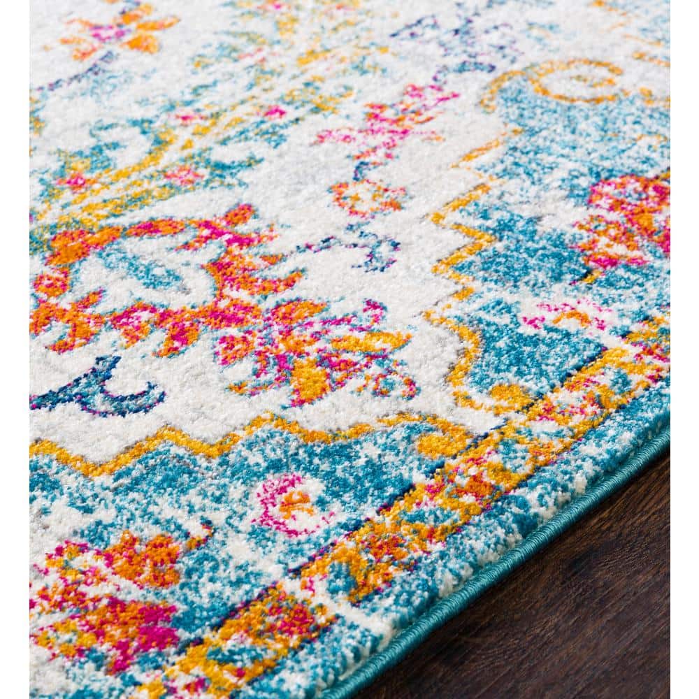 Odelia Orange and Aqua Vintage Medallion Area Rug 7'10" x 10'2"