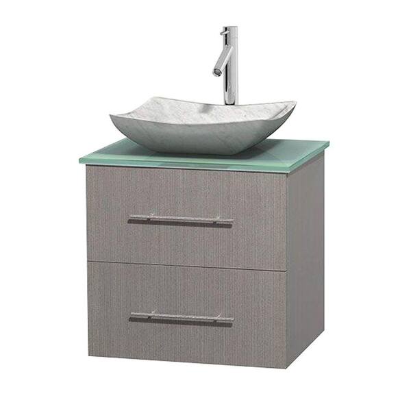 Wyndham Collection Centra 24 in. Vanity in Gray Oak with Glass Vanity Top in Green and Carrara Sink