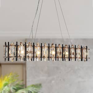 Noctiflorous 5-Light Matte Black and Plating Brass Rectangle Island Chandelier with Crystal Strips No bulbs Included