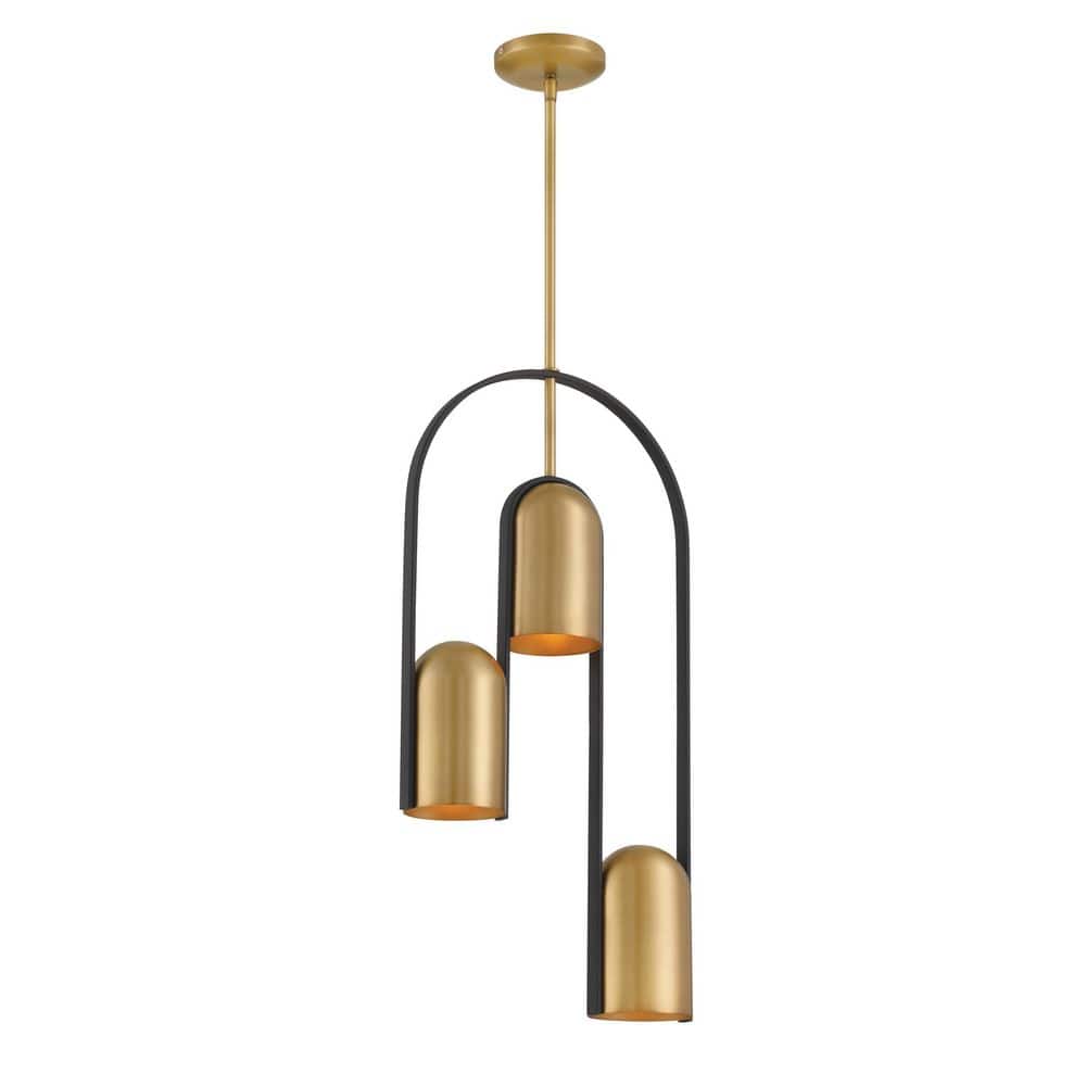 Cane 60-Watt 3-Light Legacy Brass and Sand Coal Black Pendant Light with a Brass Finish Metal Shades, No Bulbs Included price history on PriceWatchPro