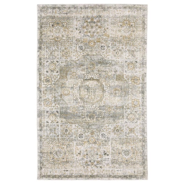 8 ft. x 10 ft. Gray, Gold Medallion Washable Area Rug